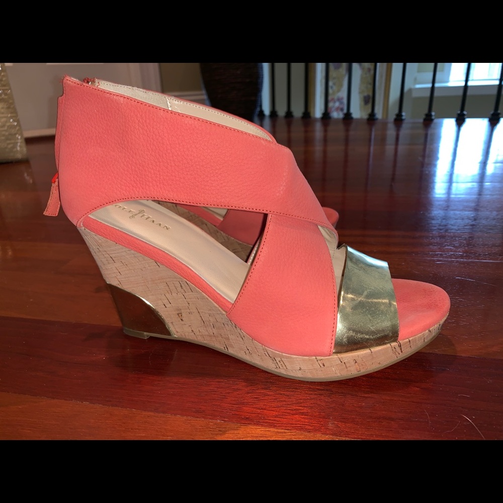 Cole Haan Coral and Gold Wedges